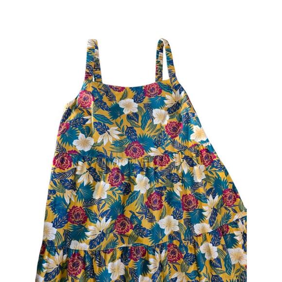 DlP Dress Womens Large Yellow Red Green White Floral Sleeveless Maxi Tiered - Picture 3 of 7